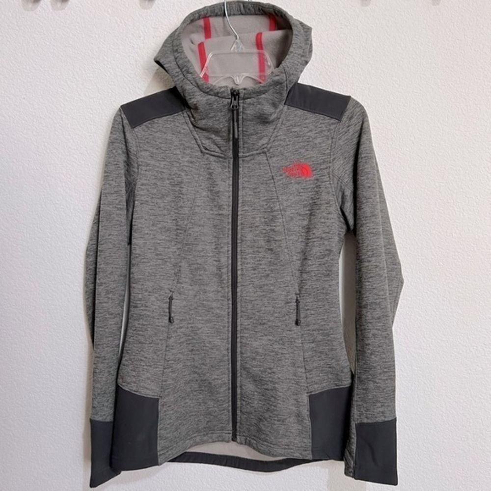 The North Face 2 Tone Gray High Neck Fitted Fleece Lined Hooded Jacket  Small